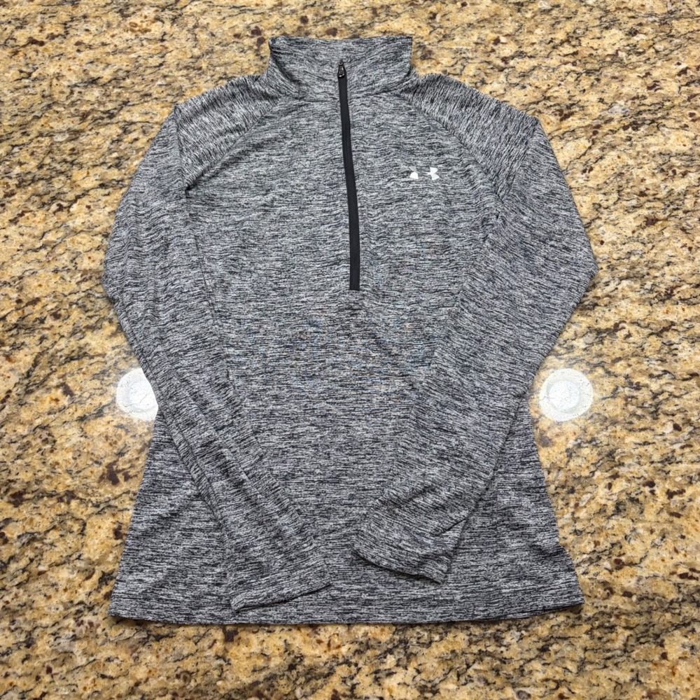 Under Armour Womens XS HeatGear Tech Space Dye Gray Quarter Zip Pullover Top ws